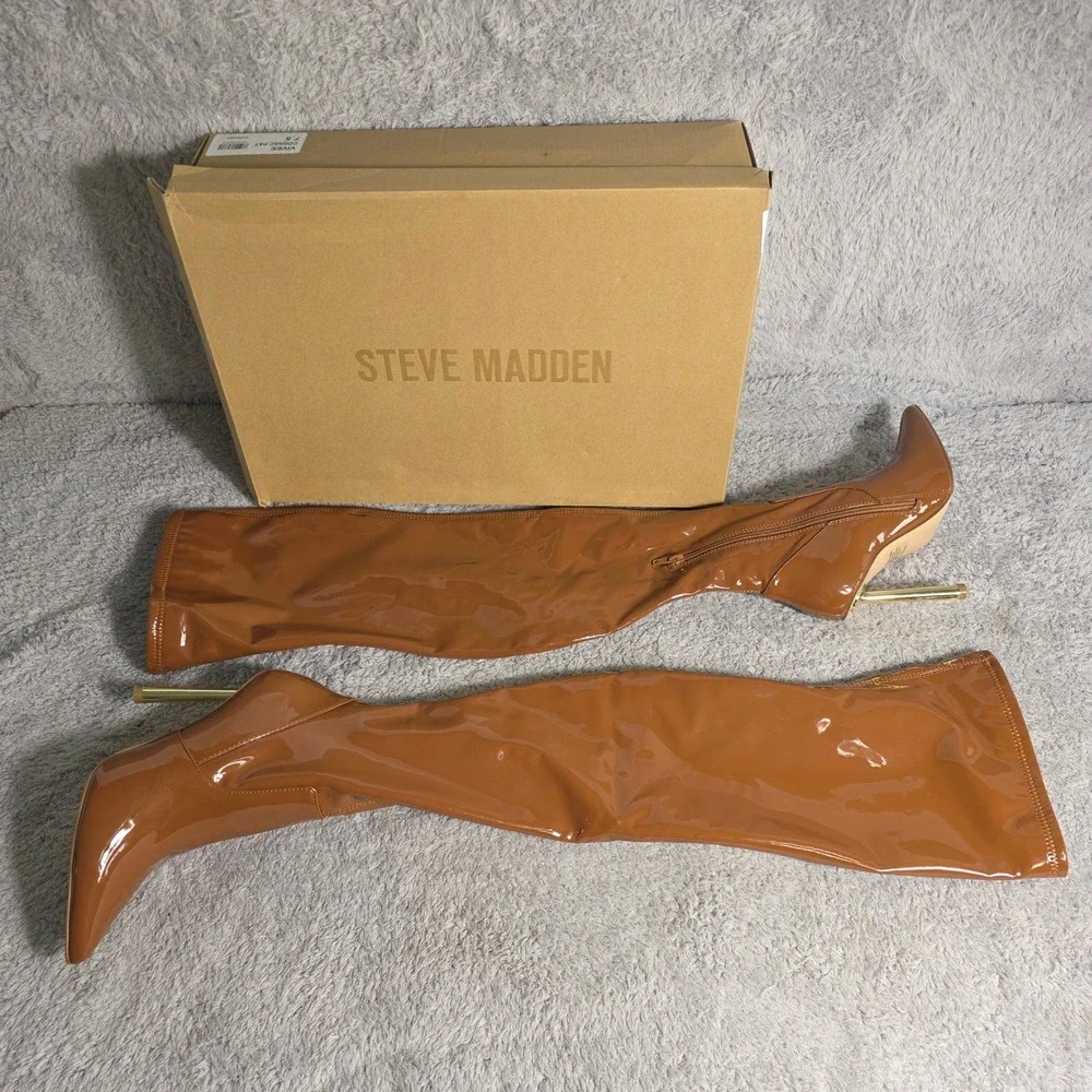Steve Madden Over The Knee Boot Cognac Patent Stiletto Women 7.5 New